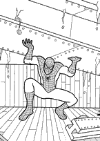 coloriage spiderman portant une poutre